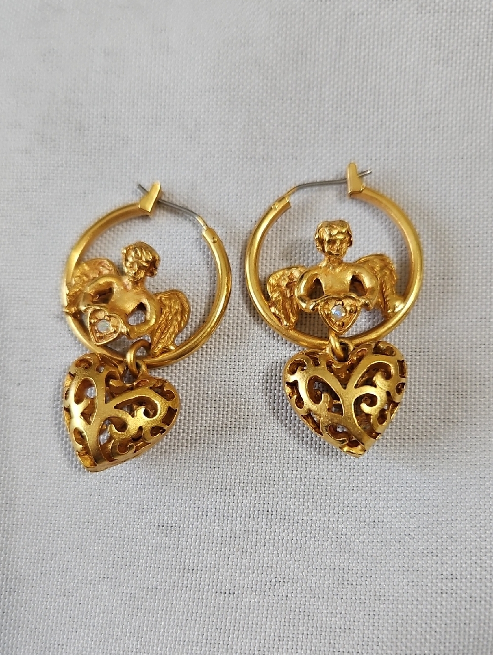 Kirks Folly Rhinestone Heart Earrings Angels